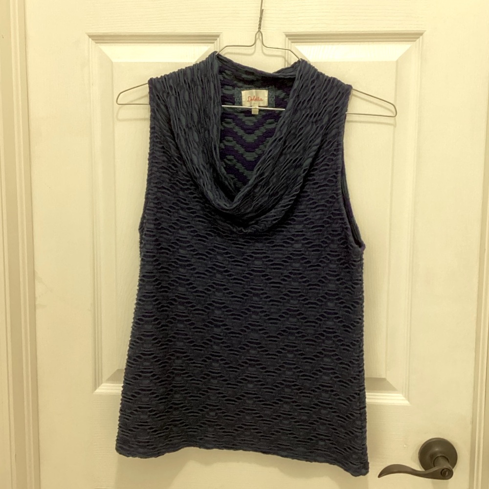 Deletta Navy Textured Cowl Neck Top